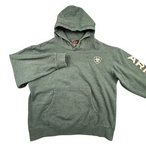 Ariat Rebar Hoodie Mens M Green Logo Graphic Sleeve Pullover Heavyweight Fleece